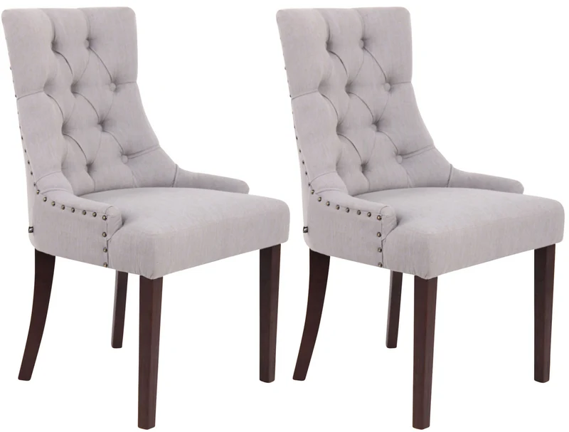 Lot de 2 chaises de salle à manger avec boutons décoratives assise en tissu gris pieds foncés 10_0001518