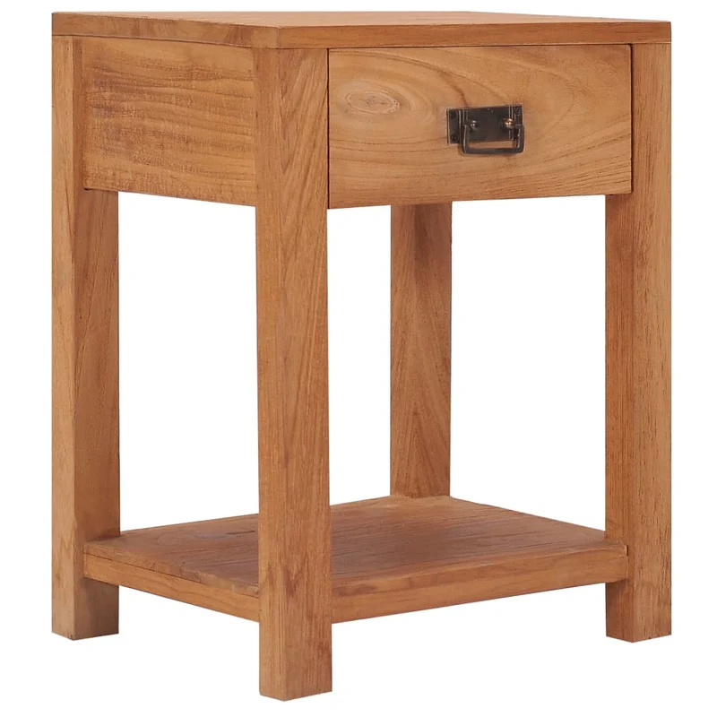 Table de chevet avc tiroir et étagère 35 x 35 x 50 cm bois de teck massif DEC032903