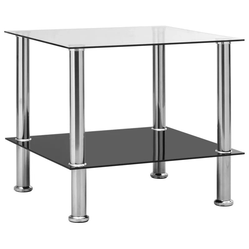 Table d'appoint meuble de salon 45 x 50 x 45 cm verre trempé transparent et acier DEC032544