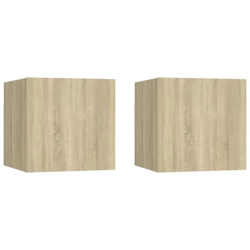 Lot de 2 tables de chevet avec compartiment avec porte 30,5 x 30 x 30cm bois ingénierie couleur chêne DEC035867
