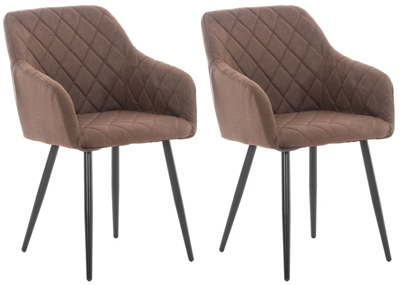 Lot de 2 chaises de salle à manger design retro coutures décoratives en losanges assise en tissu marron 10_0001564