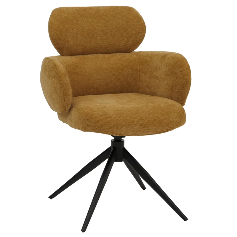Chaise de salle à manger design contemporain pivotante avec fonction Auto-Return en tissu chenille jaune 04_0009368