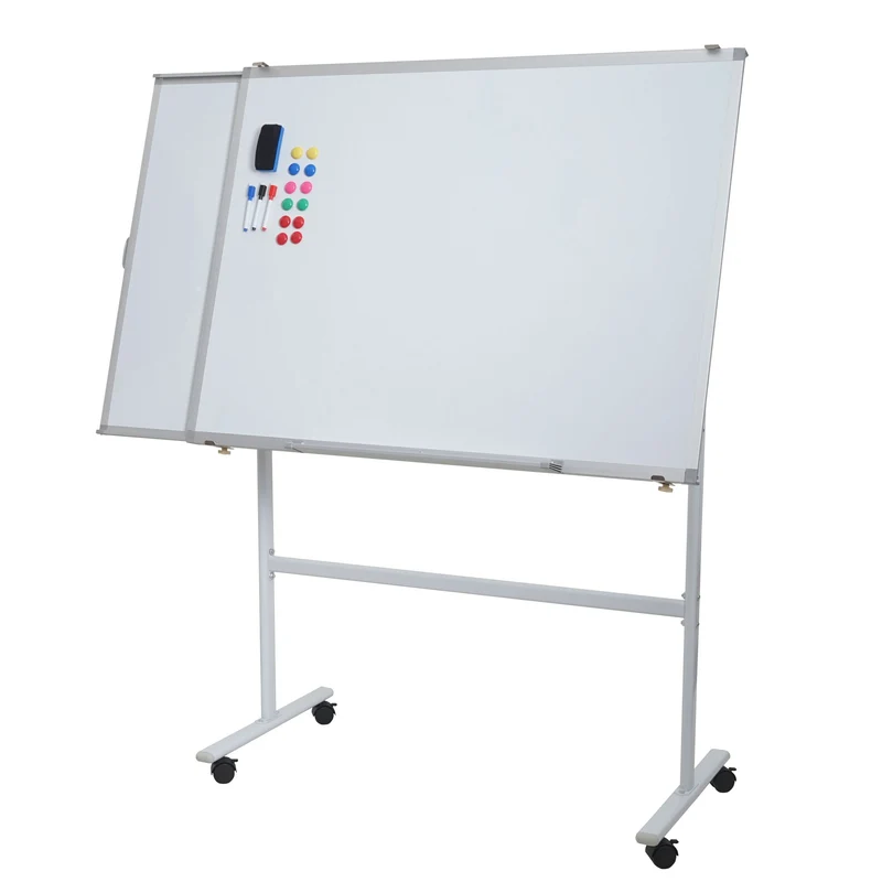 Tableau blanc mobile avec extension coulissante tableau magnétique effaçable à sec sur roulettes avec accessoires 167 x 120–186 x 57 cm 04_0008572