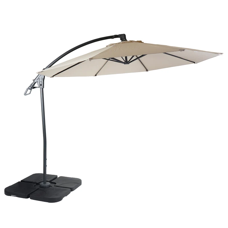 Parasol déporté rond Ø 3 m aluminium / acier et polyester crème-blanc avec pied 04_0007913