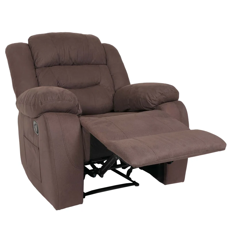 Fauteuil relax TV rembourrage extra épais dossier inclinable avec repose-pieds tissu effet daim marron structure en bois 04_0006887