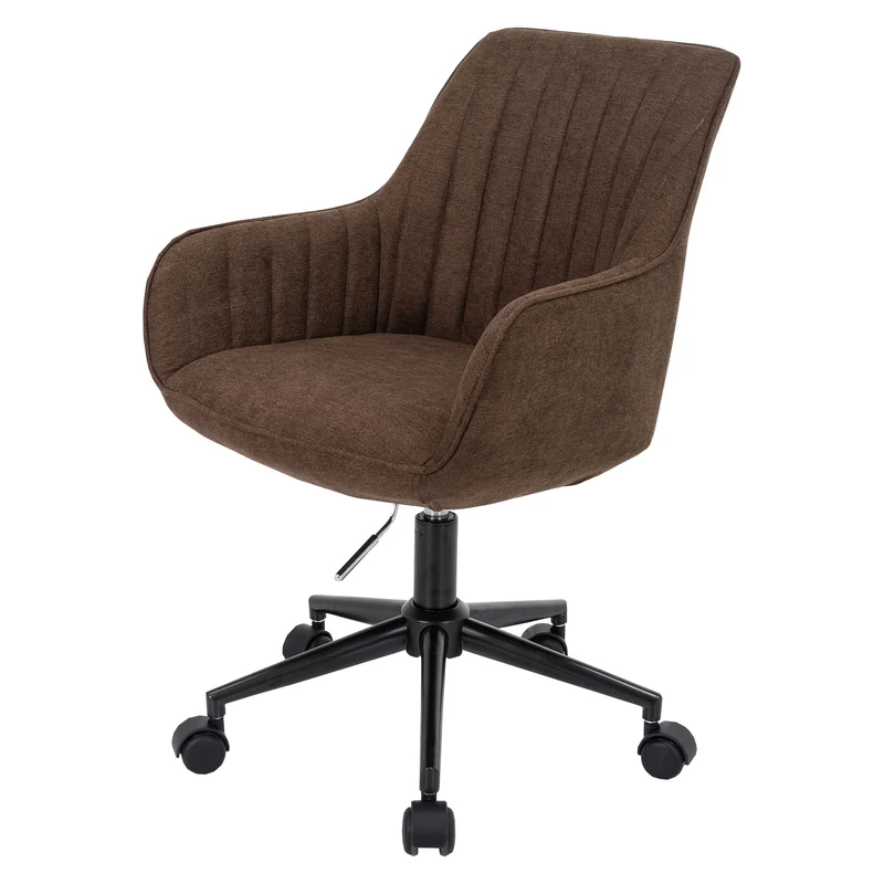 Chaise de bureau pivotante réglable avec accoudoirs tissu marron avec coutures décoratives 04_0006210