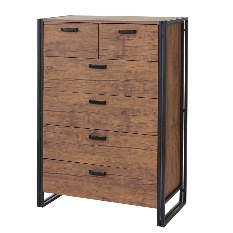 Buffet haut commode meuble de rangement avec 6 tiroirs 115 x 80 x 40 cm structure 3D finition chêne sauvage 04_0005975