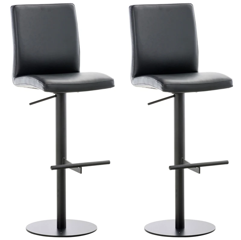 Lot de 2 tabourets de bar avec repose-pieds et dossier assise en similicuir noir cadre métal noir 10_0006747