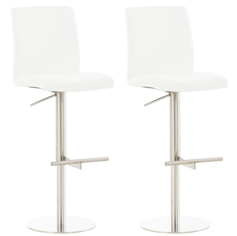 Lot de 2 tabourets de bar avec repose-pieds et dossier assise en similicuir blanc cadre acier inoxydable 10_0006241