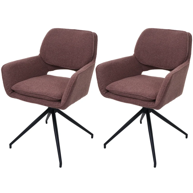 Lot de 2 chaises de salle à manger pivotante 180° avec retour automatique tissu bouclé brun clair piètement en forme de trépied fer noir 04_0009971