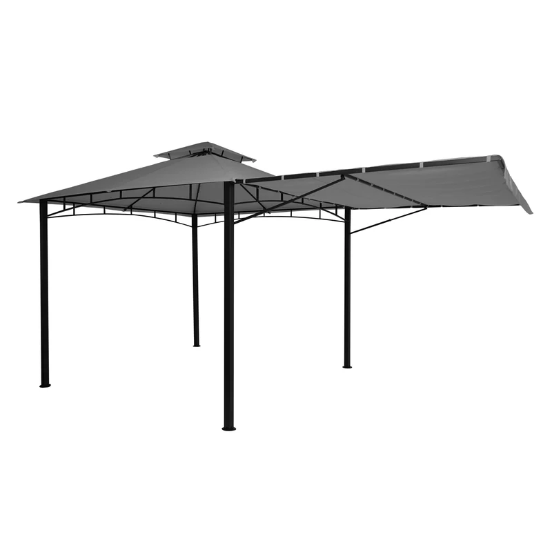 Pergola pavillon de jardin 2,5 x 2,5 m structure en acier avec paroi latérale mobile toit en polyester gris 04_0010942