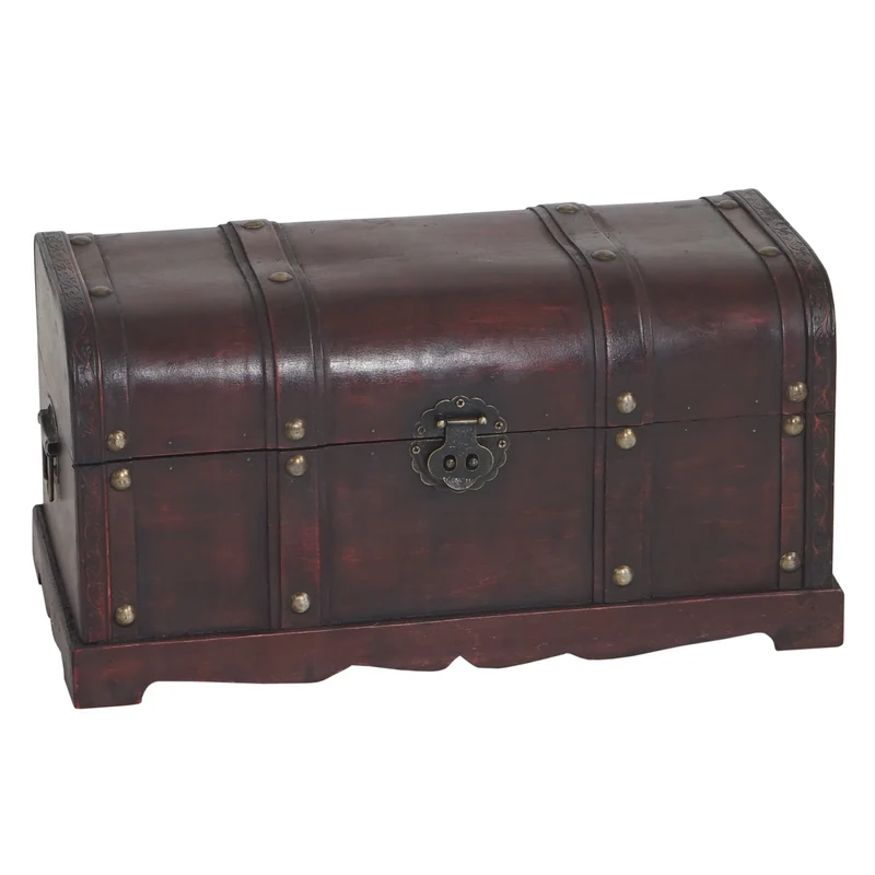 Coffre en bois style antique malle décorative ronde 30 x 57 x 29 cm style colonial 04_0011469