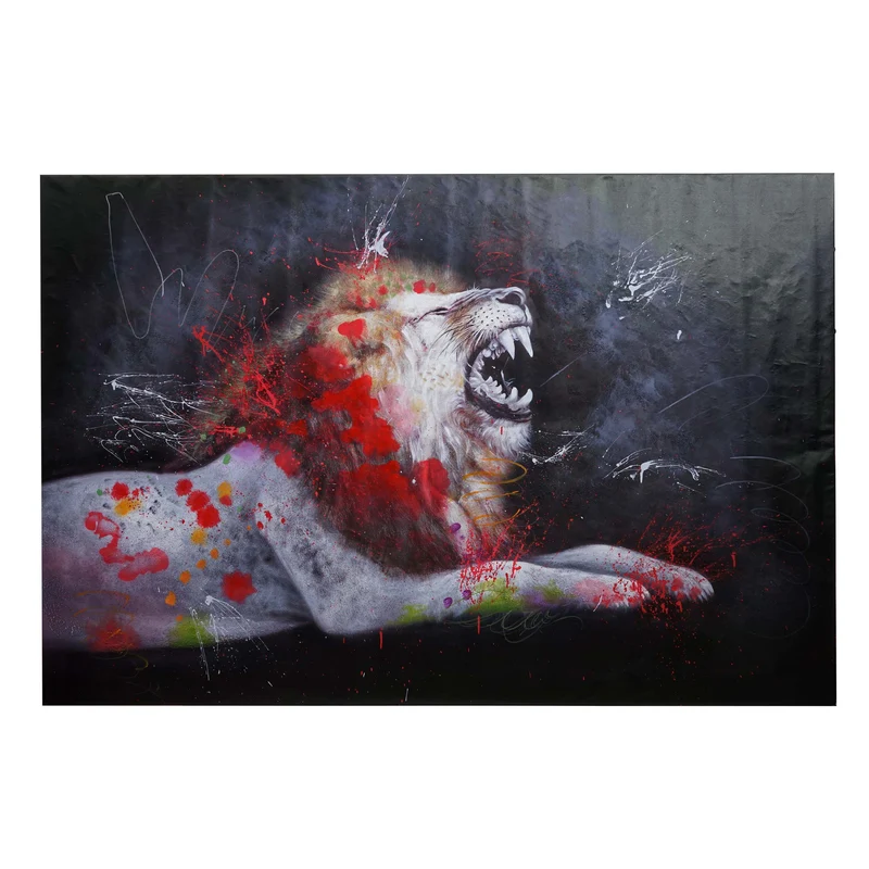 Tableau XL lion peinture à l’huile sur toile tableau mural peint à la main 80 x 120 cm 04_0010894