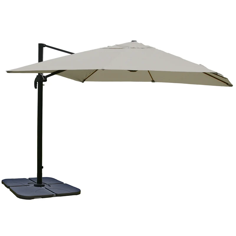 Parasol déporté 3 x 4 m Ø env. 5 m polyester crème-gris et aluminium/acier inclinable et rotatif 360° avec pied modulable 04_0010684