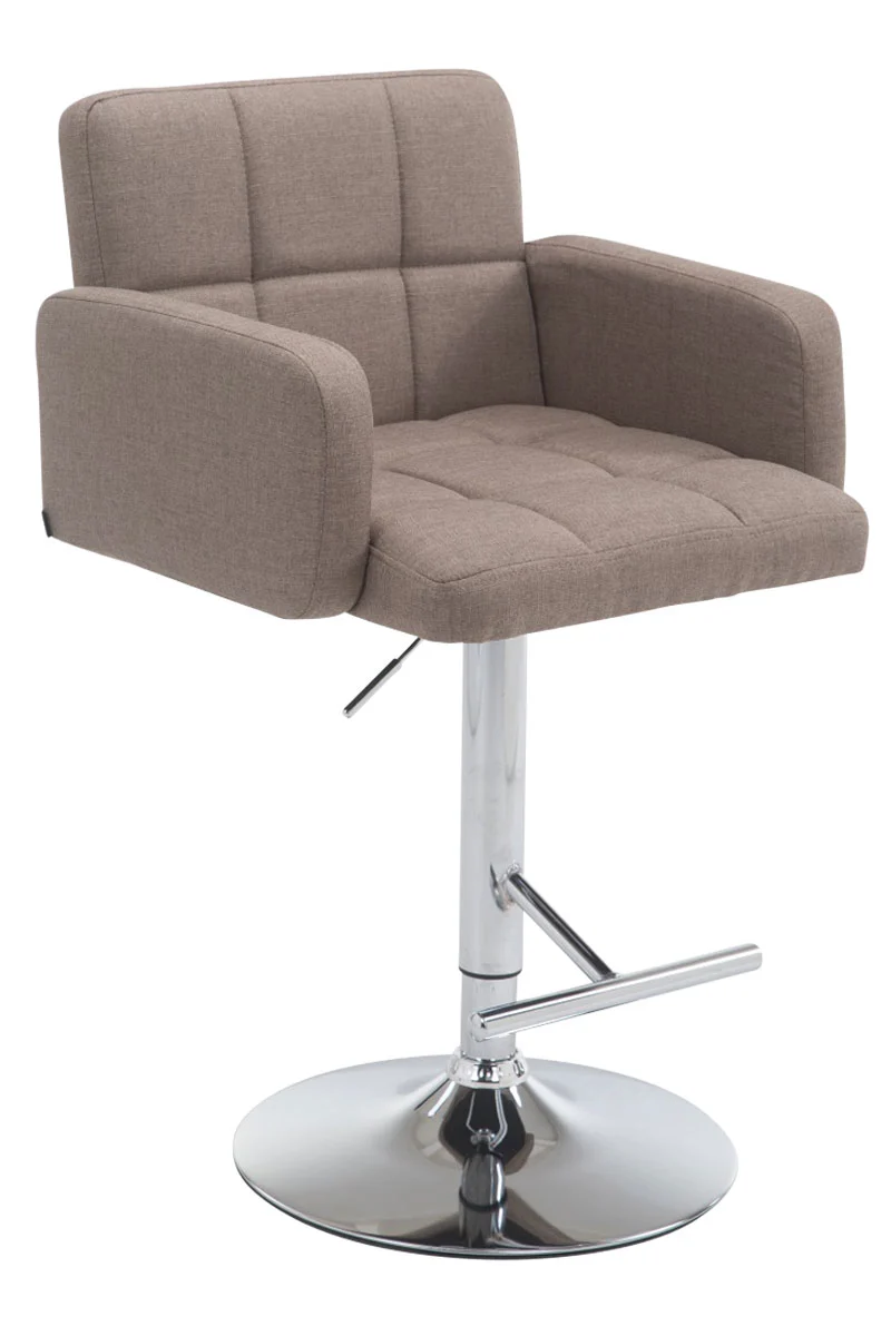 Tabouret de bar x1 avec accoudoirs et repose-pieds en tissu couleur taupe cadre en métal chromé 10_0006892