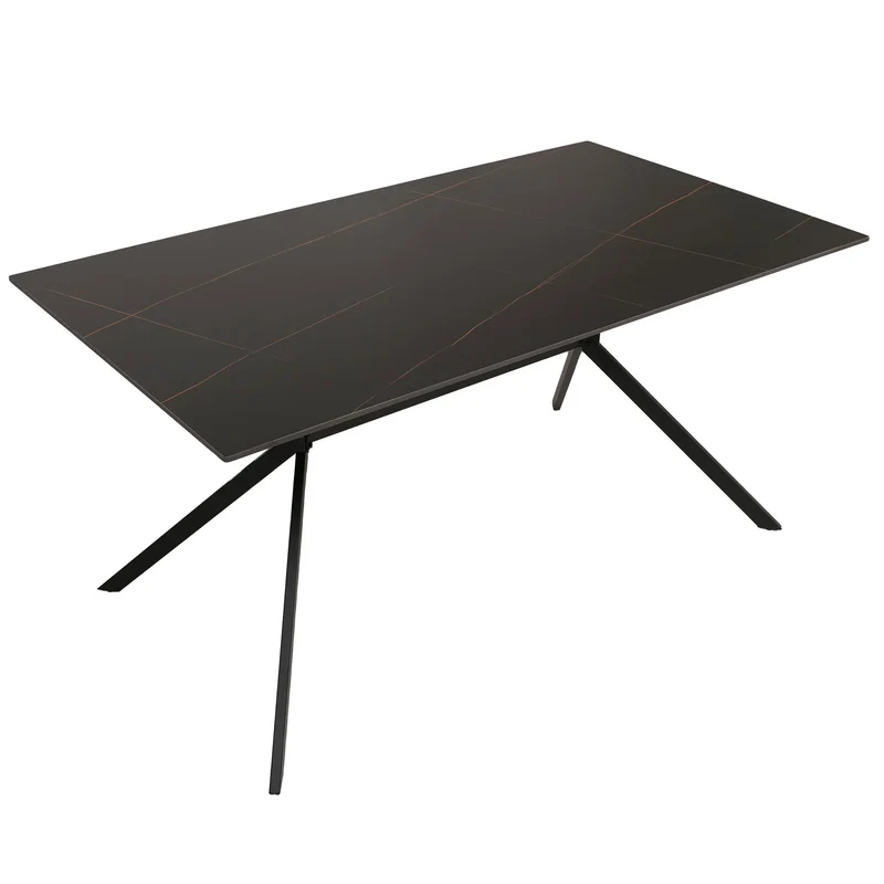 Table à manger en pierre frittée et métal effet marbre noir et or 160 cm 04_0009225