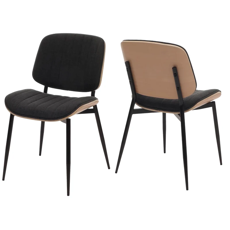 Lot de 2 chaises de salle à manger design moderne en bois cintré finition naturelle avec assise en tissu gris foncé 04_0009466