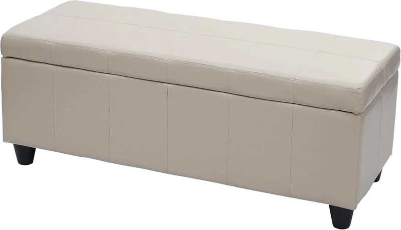 Banc coffre de rangement banc avec espace de stockage 45 x 114 x 45 cm PVC crème 04_0002831