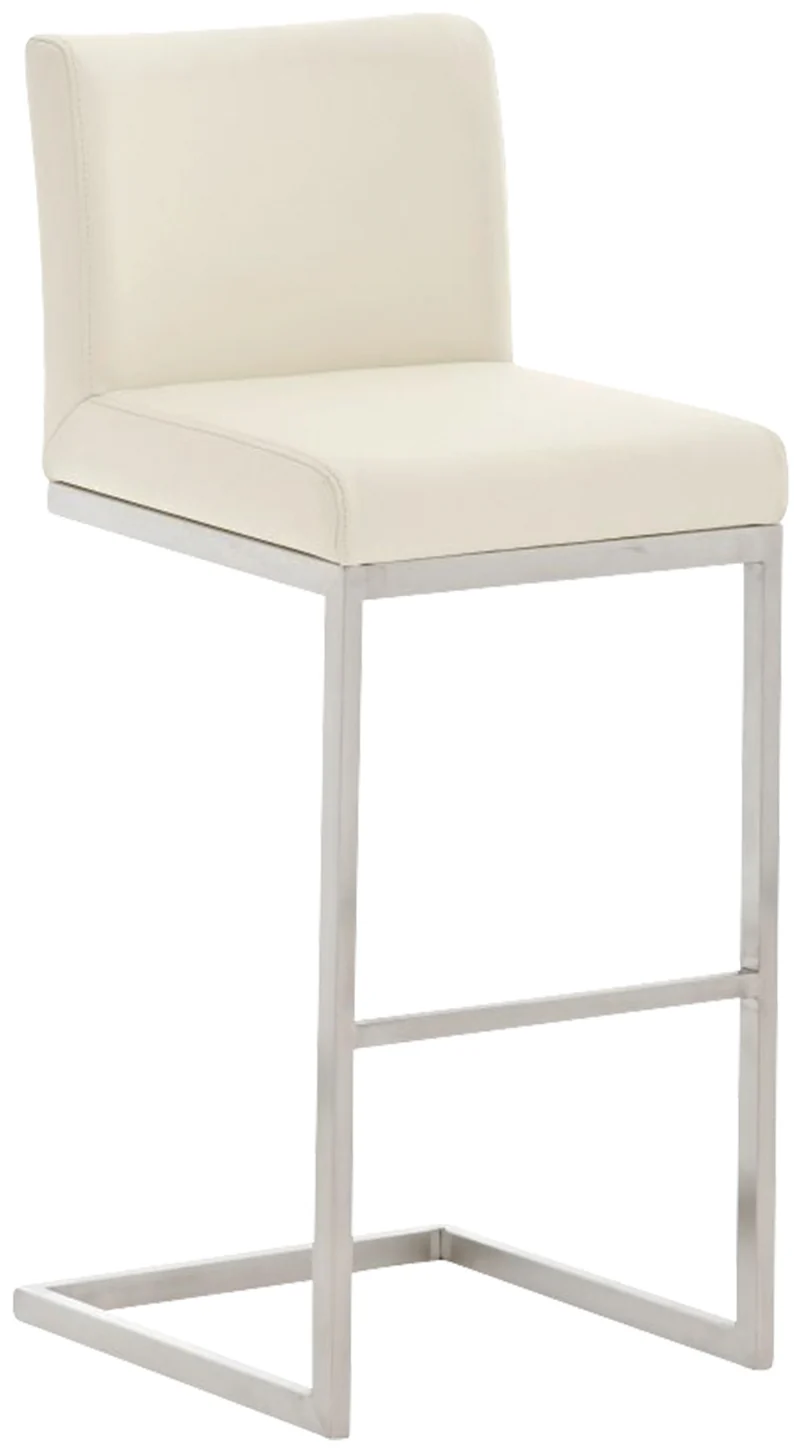 Tabouret de bar x1 design moderne support en acier inoxydable assise en PVC crème 10_0005319
