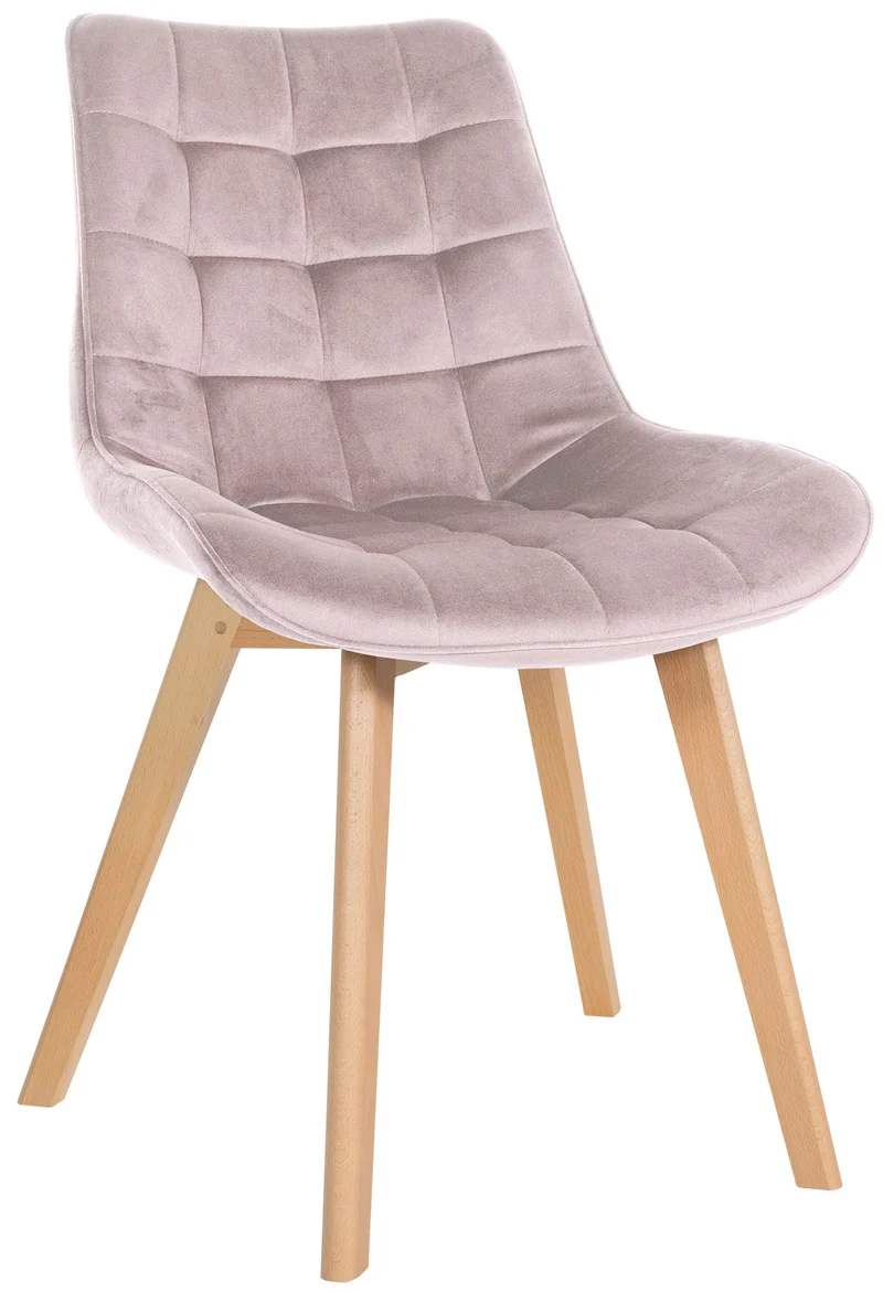 Chaise de salle à manger x1 design scandinave coutures carrées en velours rose pieds en bois clair 10_0002189
