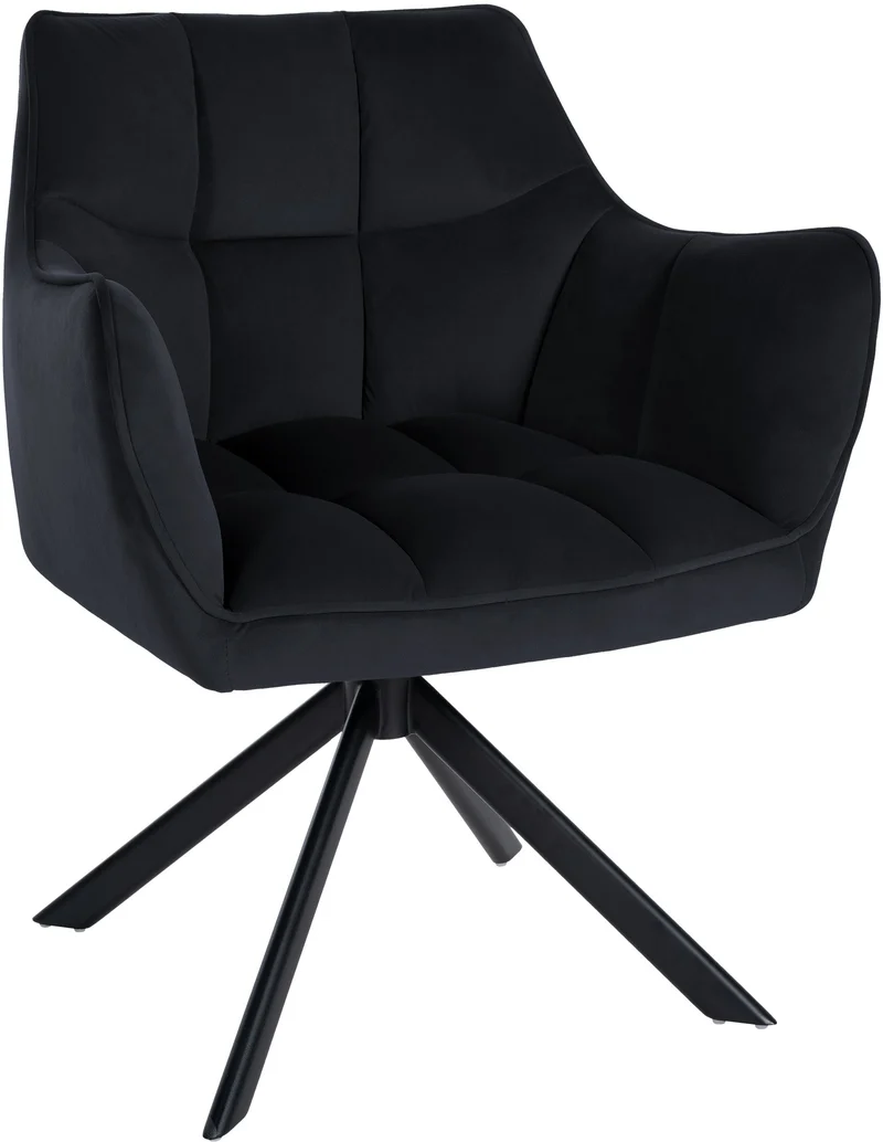 Chaise de salle à manger lounge bureau pivotante avec revêtement en velours noir pieds en acier noir BUR10668