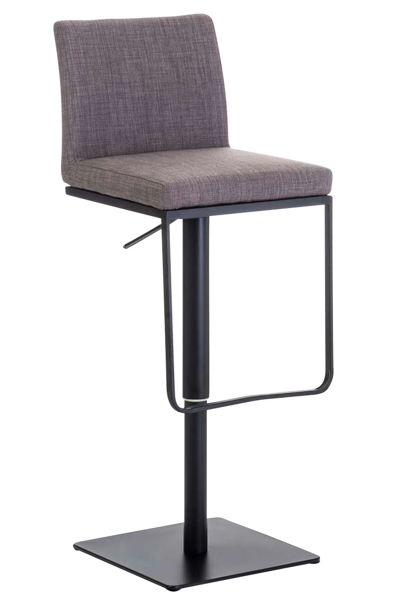 Tabouret de bar x1 avec repose-pieds plaque de base carrée en métal noir assise en tissu gris 10_0005306