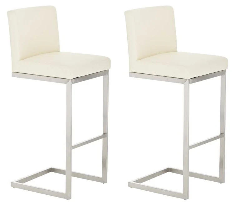 Lot de 2 tabourets de bar design moderne support en acier inoxydable assise en PVC crème 10_0004386
