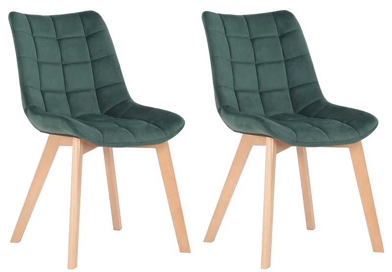 Lot de 2 chaises de salle à manger rembourrage généreux en velours vert piètement en bois 10_0007639
