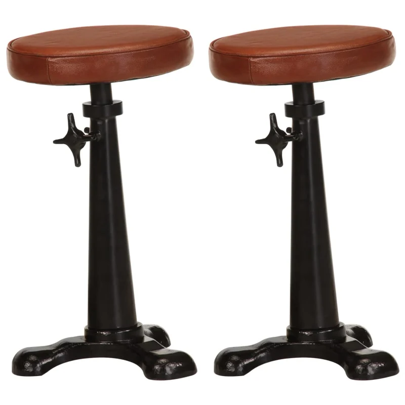 Lot de 2 tabourets de bar chaises hautes design industriel en cuir véritable marron et fonte DEC029764