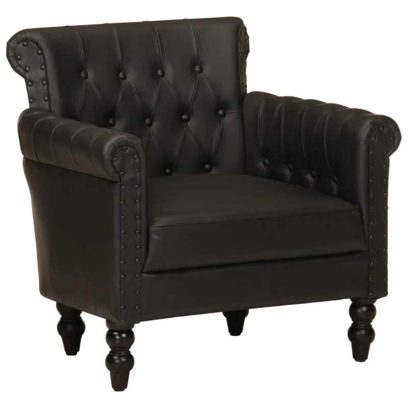 Fauteuil lounge design et moderne en cuir de chèvre véritable noir DEC028651