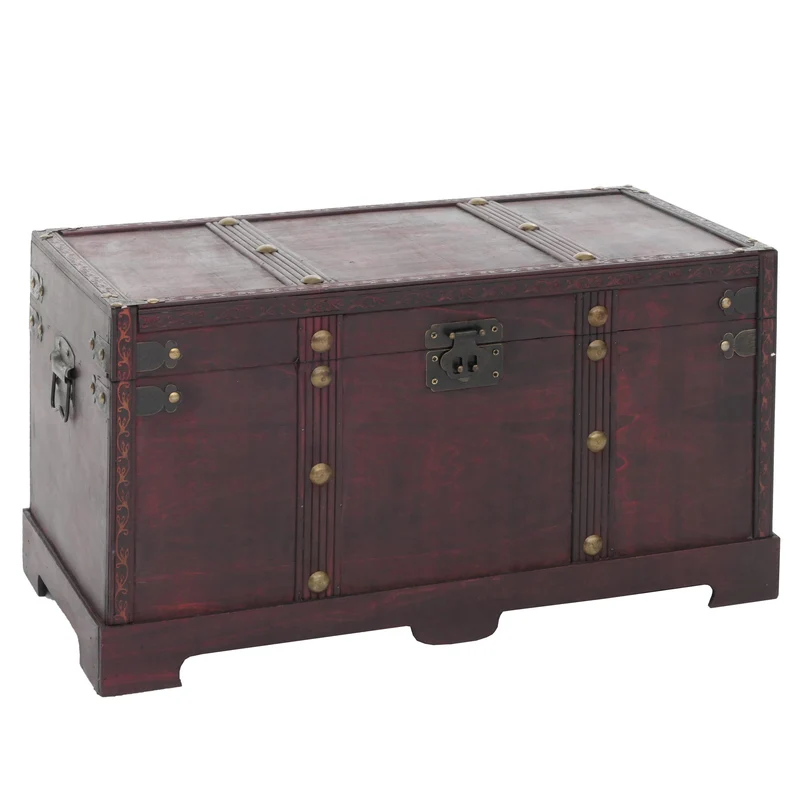 Coffre en bois style colonial malle de rangement décorative effet antique poignées latérales en métal 30 x 57 x 29 cm 04_0011467