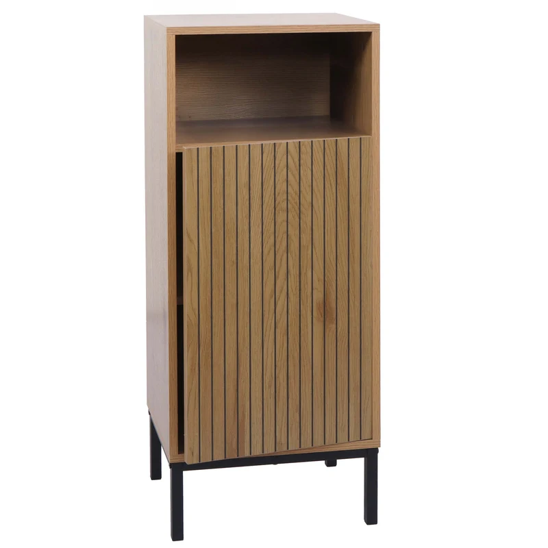 Commode de salle de bain effet bois naturel 98x39x30cm avec 1 porte et 3 compartiments 04_0009223