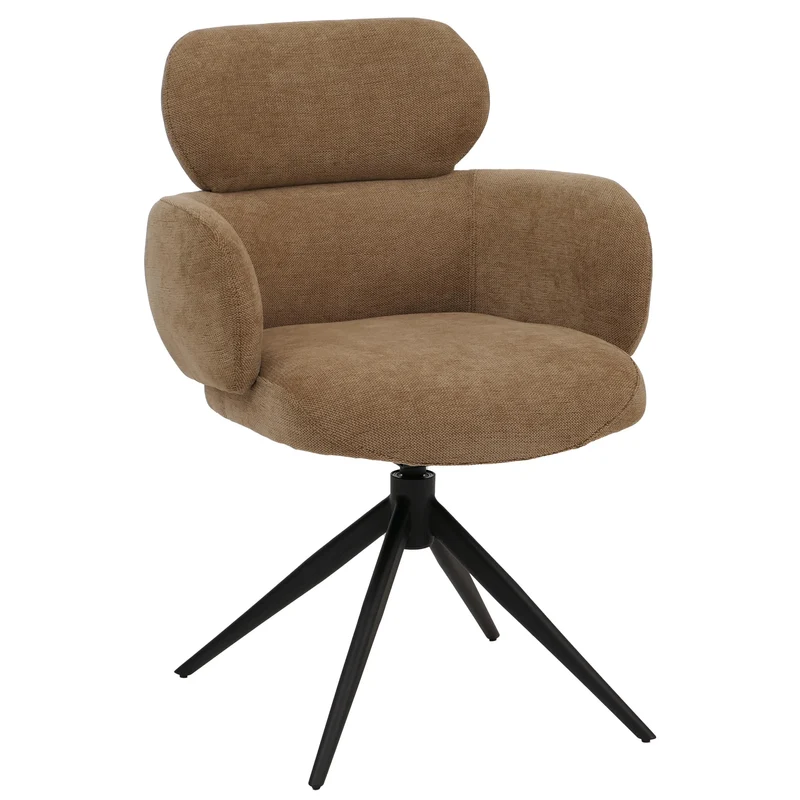 Chaise de salle à manger design contemporain pivotante avec fonction Auto-Return en tissu chenille marron clair 04_0009369