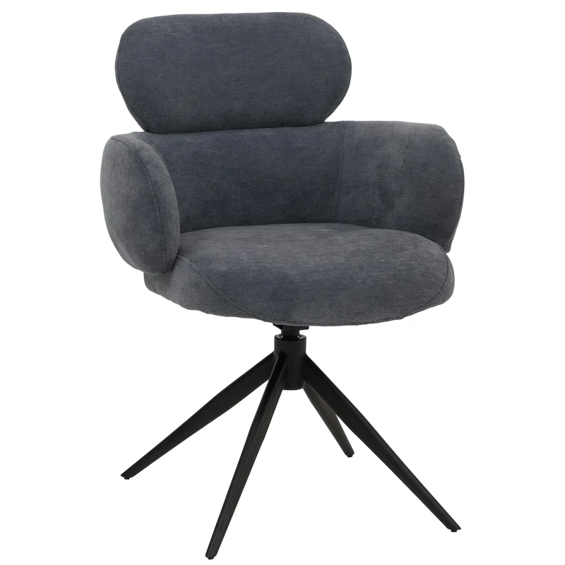 Chaise de salle à manger design contemporain pivotante avec fonction Auto-Return en tissu chenille bleu-gris 04_0009365