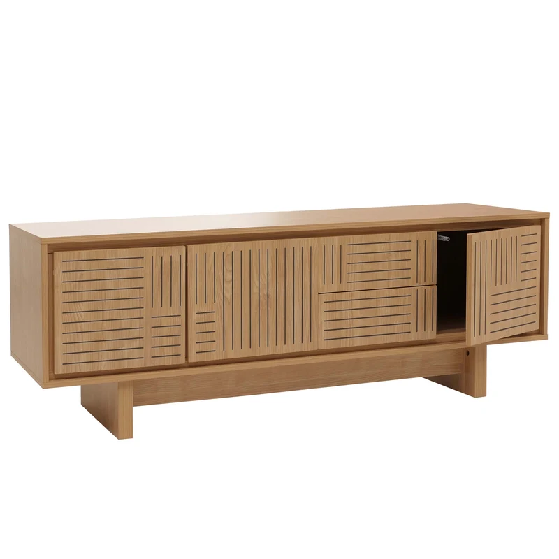 Meuble TV design contemporain 51,5 x 150 x 39,5 cm avec rangement pratique et surface résistante en mélamine marron 04_0009391