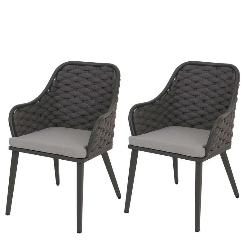 Lot de 2 chaises de jardin avec tressage épais et coussins gris clair style moderne en aluminium gris foncé 04_0009594