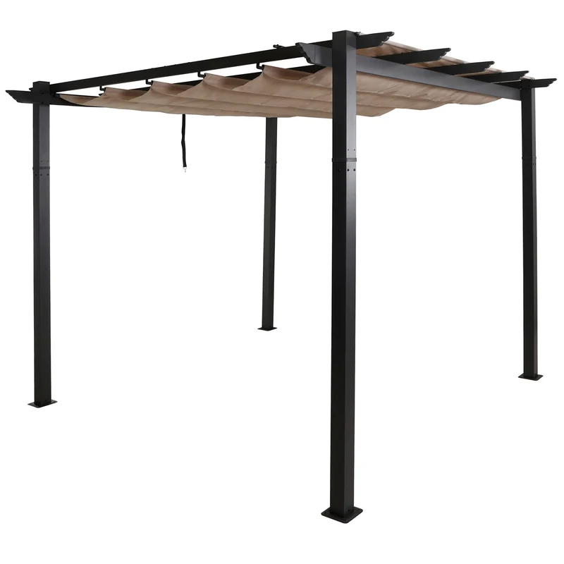 Pergola de jardin en aluminium 3x3 m avec toit coulissant réglable UV50+ structure 8 cm coloris crème beige 04_0009724