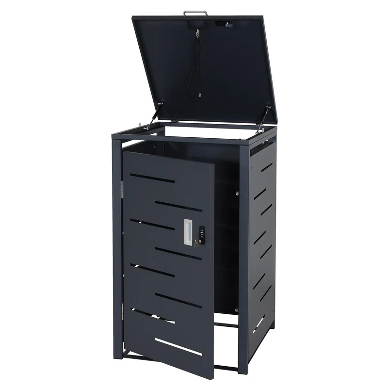 Coffre cache poubelle en acier galvanisé anthracite 103x60x62 cm abri pour poubelle 80 à 120 litres verrouillable 04_0005707