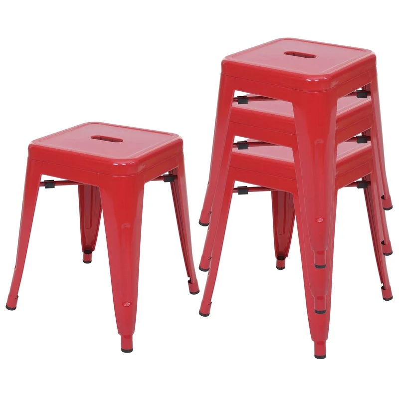 Lot de 4 tabourets bas en métal rouge design industriel empilable 04_0007582