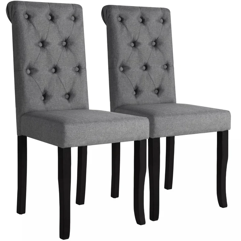 Lot de 2 chaises de salle à manger cuisine dossier capitonné en tissu gris foncé CDS020532