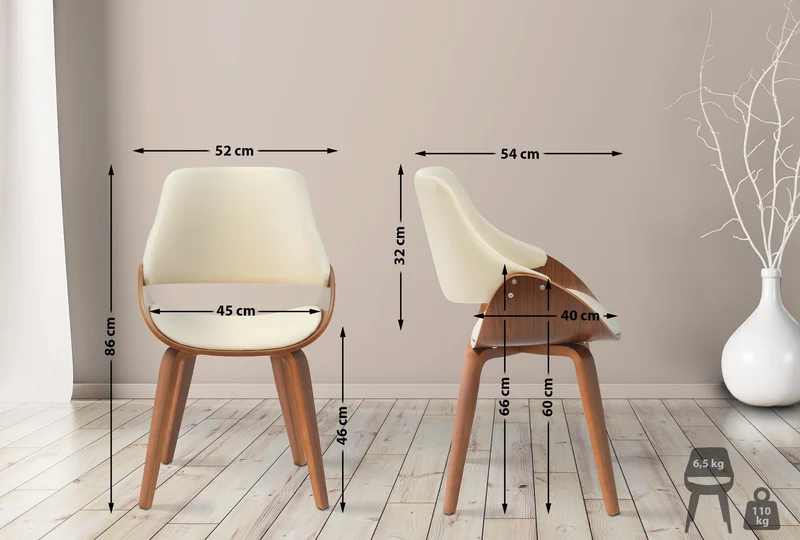 Chaise de salle à manger x1 design scandinave en bois courbé couleur noyer et PVC crème 10_0007352