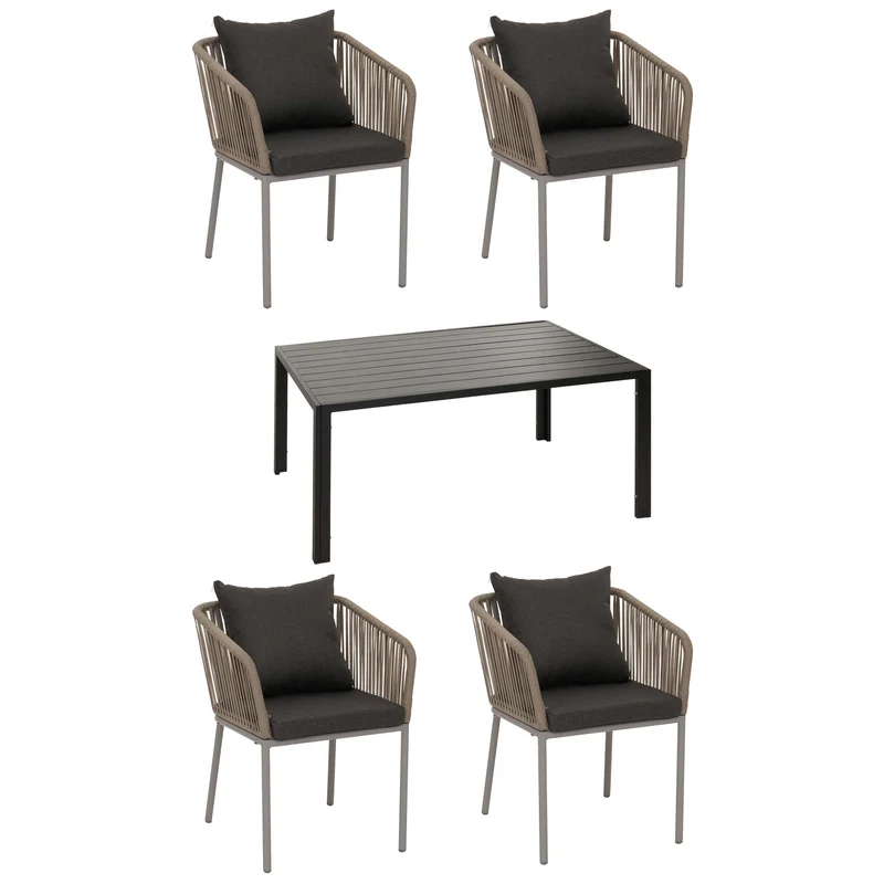 Ensemble de mobilier de jardin avec table rectangulaire et 4 chaises en aluminium gris et coussin gris foncé 04_0009791