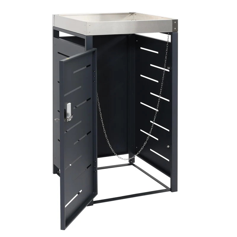 Cache-poubelle extérieur pour 1 bac 80/120L 110x60x62 cm avec bac à plantes acier et inox 04_0010367