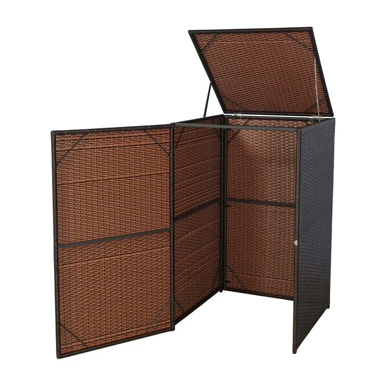 Abri de poubelle extérieur conteneur à ordures en rotin poly marron 120 litres 04_0002858