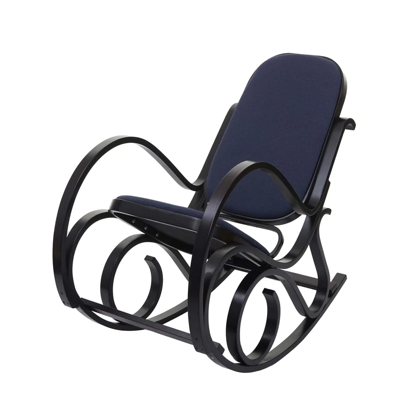 Fauteuil à bascule rocking chair en bois foncé assise en tissu gris anthracite FAB04031