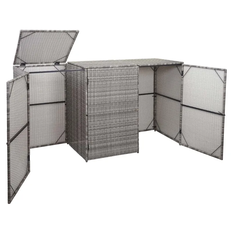 Abri de poubelles extérieur conteneurs à ordures polyrotin jusqu'à 3 bacs 3x120 litres gris 110x195x66 cm 04_0003690