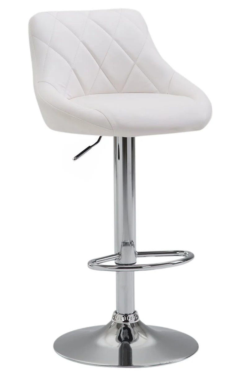 Tabouret de bar en synthétique blanc pivotant avec repose-pieds coutures décoratives 10_0000113