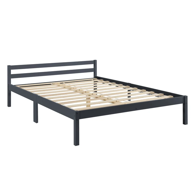 Lit pour adultes design simple cadre avec sommier à lattes en pin et bois 140 x 200 cm gris foncé 03_0004965