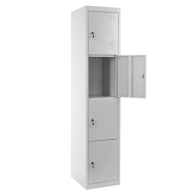 Caisson à tiroirs casier rangement bureau quatre portes verrouillables 180x38x45cm en métal gris 04_0001650