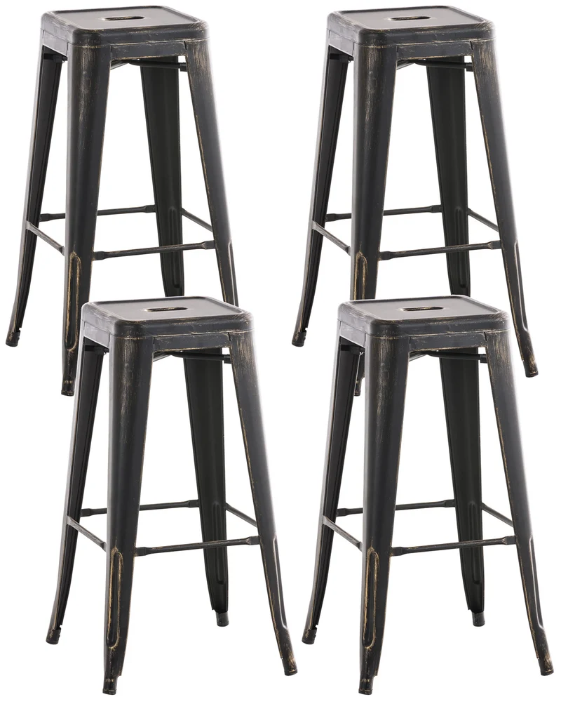 Lot de 4 tabourets de bar style industriel avec repose-pieds vintage en métal noir vieilli 10_0000585